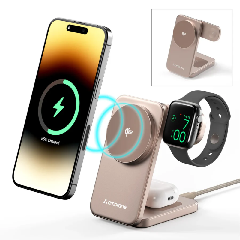 Ambrane AerosynQ Trio 2 Magsafe 3 in 1 Wireless Charger